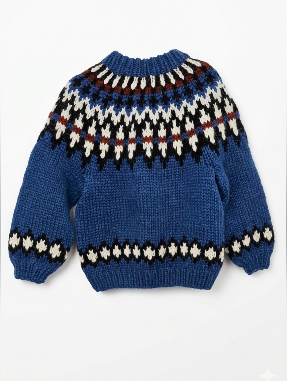 Vintage Handmade Blue Chunky Icelandic Wool Fair Isle Kids Sweater Sz 10 *Read*